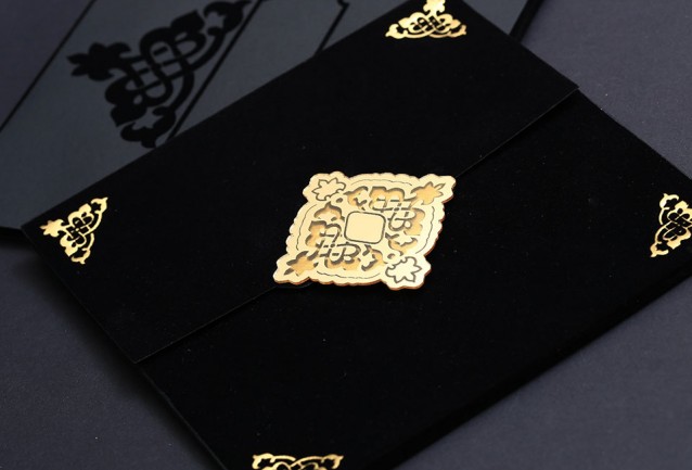 Black And Gold Luxury Velvet Wedding Invitation