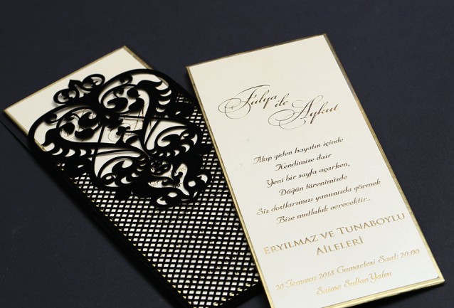 Vertical Black Velvet Wedding Invitation