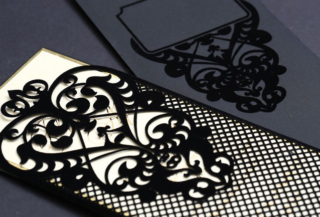 Vertical Black Velvet Wedding Invitation