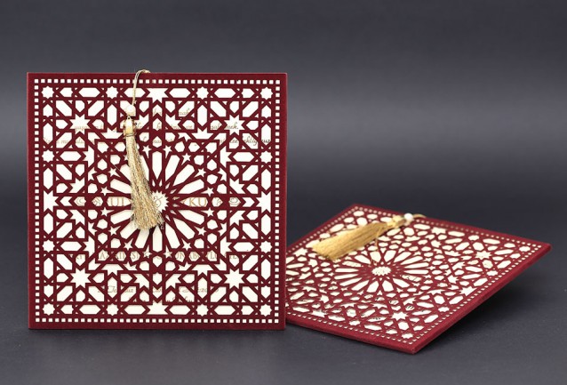 Burgundy Velvet Laser Cut Wedding Invitation