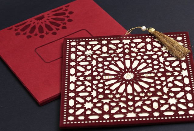 Burgundy Velvet Laser Cut Wedding Invitation