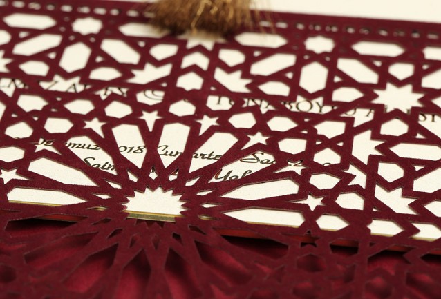 Burgundy Velvet Laser Cut Wedding Invitation