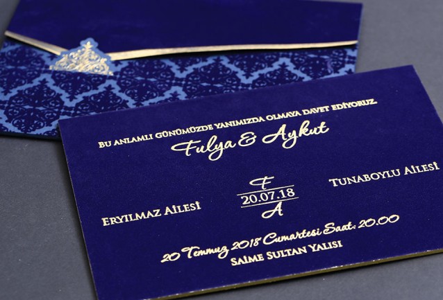 Navy Blue Velvet Wedding Invitation