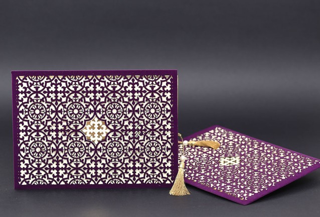 Laser Cut Purple Velvet Wedding Invitation