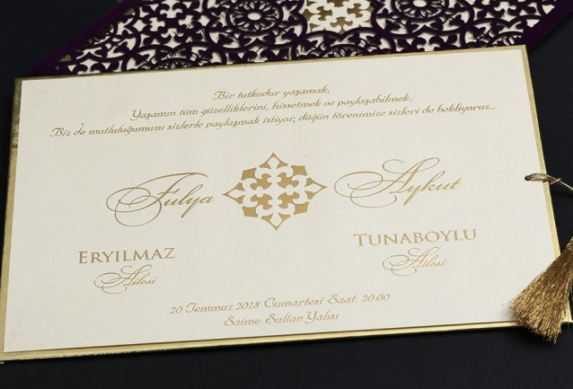 Laser Cut Purple Velvet Wedding Invitation