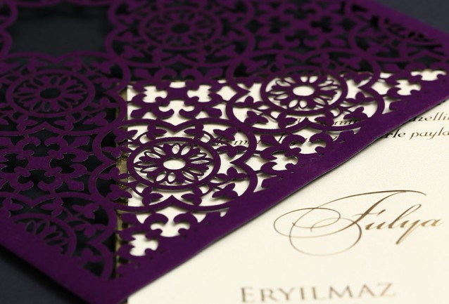 Laser Cut Purple Velvet Wedding Invitation