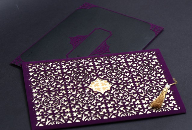 Laser Cut Purple Velvet Wedding Invitation