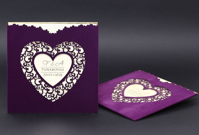 Heart Purple Velvet Wedding Invitation