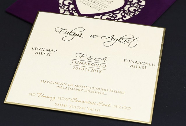 Heart Purple Velvet Wedding Invitation
