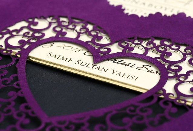 Heart Purple Velvet Wedding Invitation