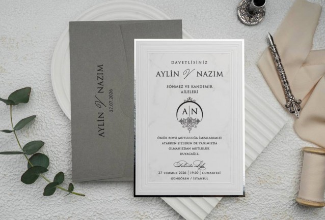 gray and white wedding invitation