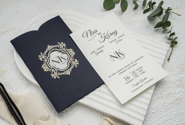 navy blue wedding invitation