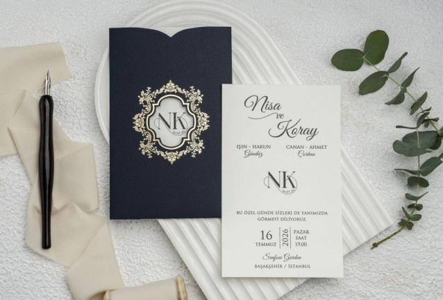 navy blue wedding invitation