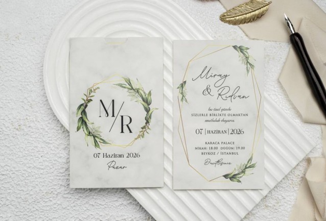 geometric eucalyptus wedding invitation