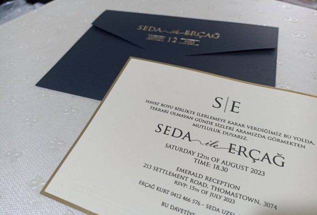 simple black white and gold wedding invitation