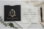 black white gold wedding invitation