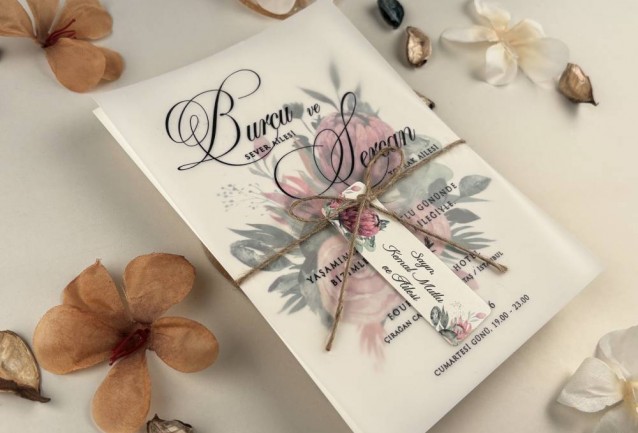 floral vellum wedding invitation