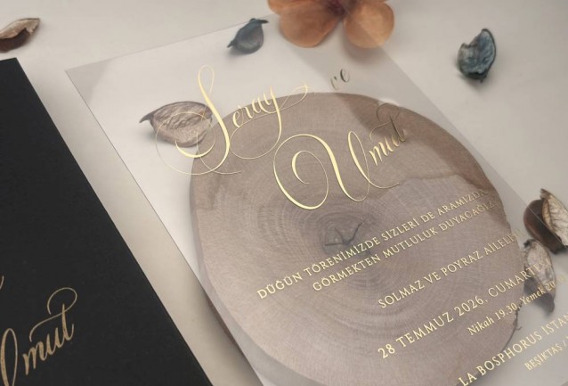 transparent wedding invitation with black envelope