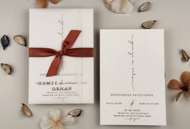 wellum wedding invitation with ribbon