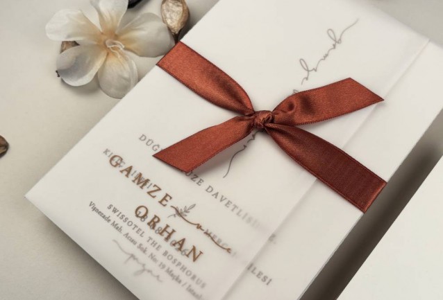 wellum wedding invitation with ribbon