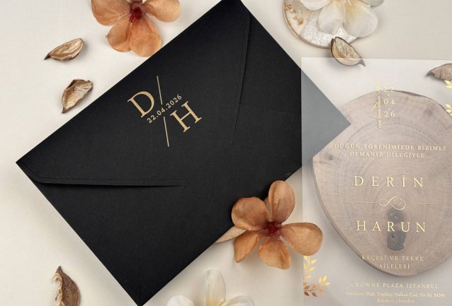 black and gold wedding invitation