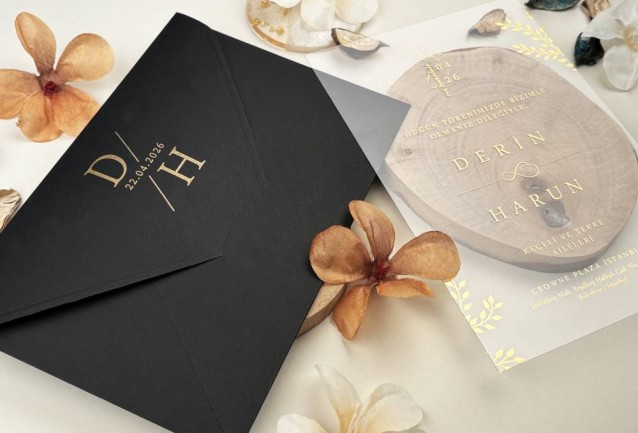 black and gold wedding invitation