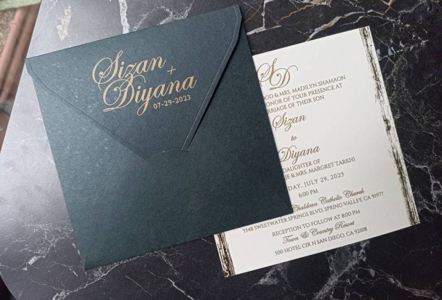 Green And Gold Wedding Invitation