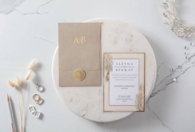 Gold Çiçekli Davetiye