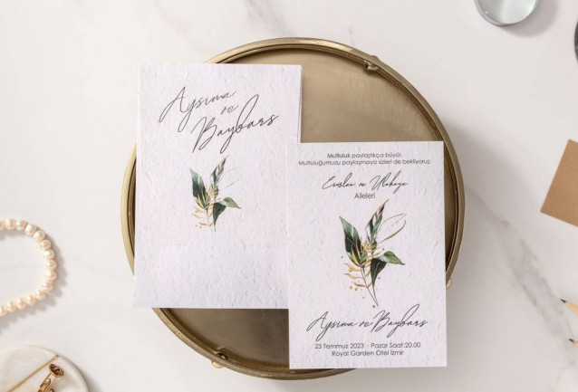 green foliage wedding card