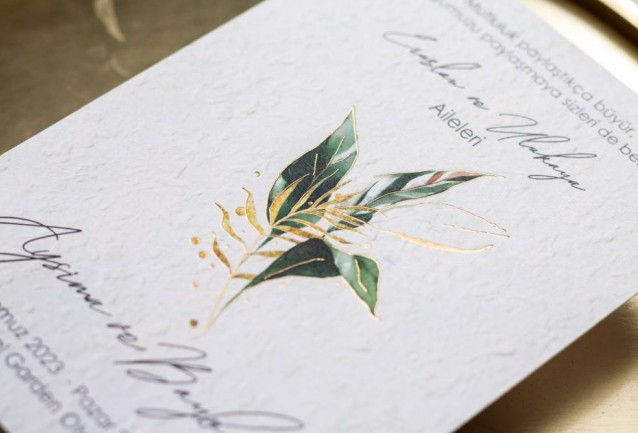 green foliage wedding card