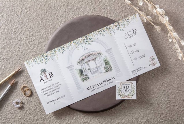 Gatefold, Trifold Wedding Invitation