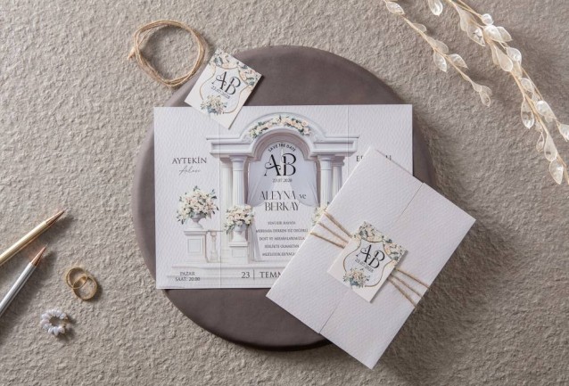 Üç Katlamalı Hasır İpli Davetiye