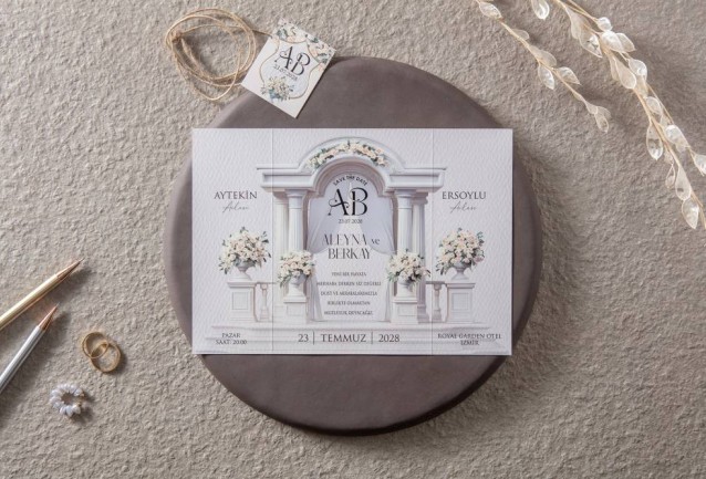 Üç Katlamalı Hasır İpli Davetiye