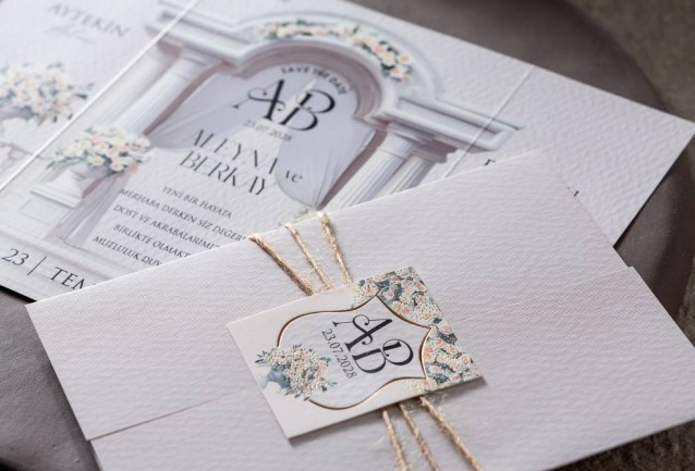 Üç Katlamalı Hasır İpli Davetiye