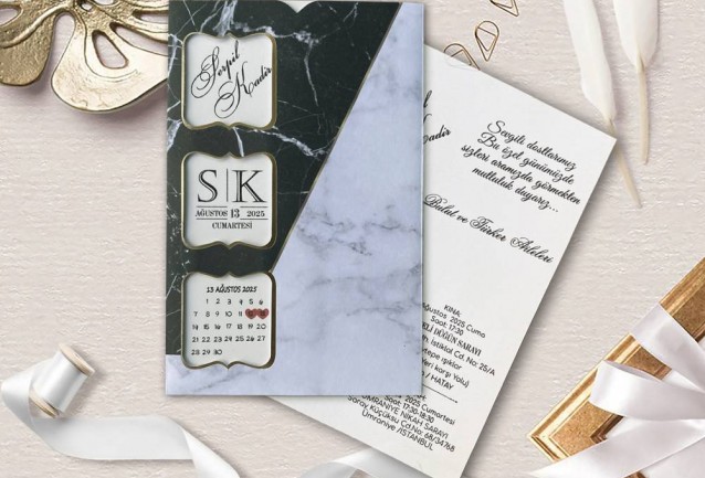 Marble Calendar Wedding Invitation