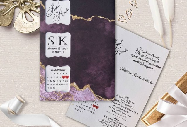 Marble Calendar Wedding Invitation