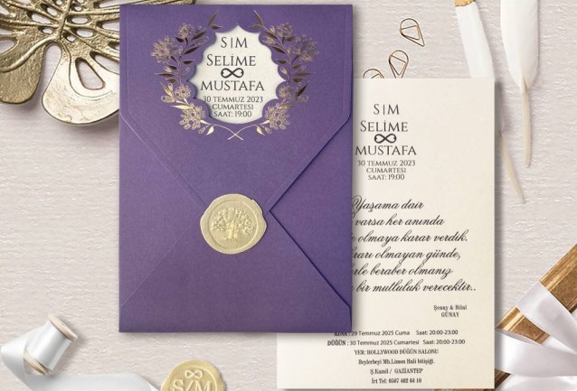 Gold Wildflower Purple Wedding Invitation