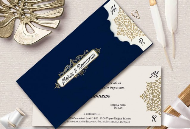 Dark Blue Wedding Invitation