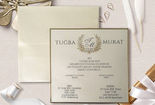 Gold Framed Simle Wedding Invitation