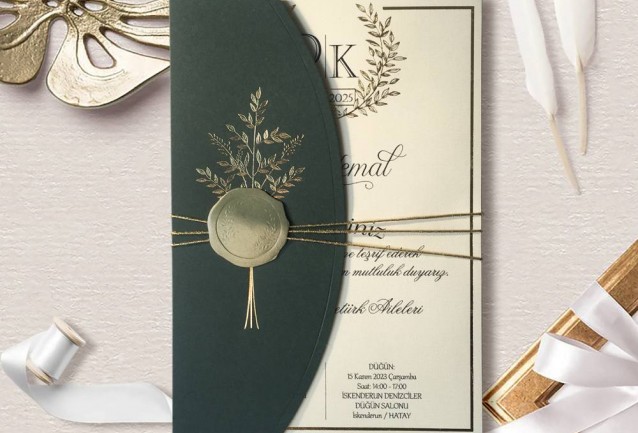 Green Half Cover Wedding Invitation