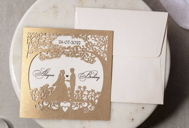 tree of hearts wedding invitation