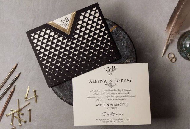 black laser cut wedding invitation