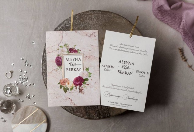 purple and rose gold wedding invitation