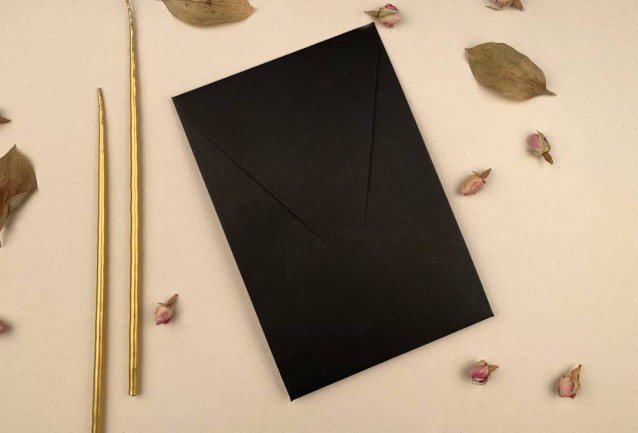 black vertical wedding invitation envelope