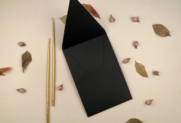 black vertical wedding invitation envelope