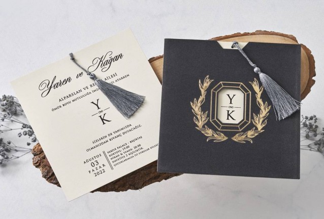 gray velvet wedding invitation