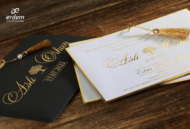 white gold and black wedding invitation